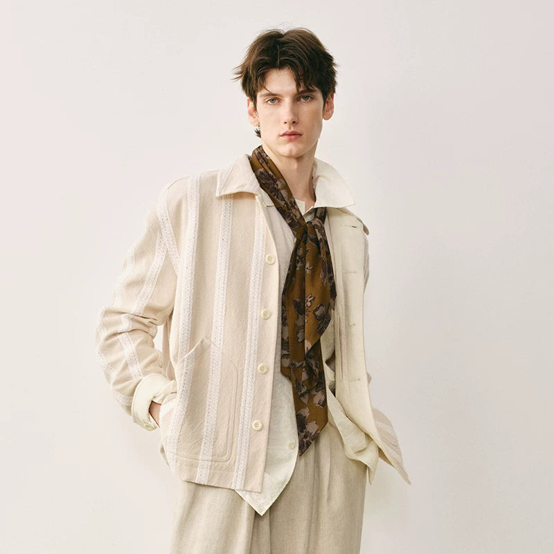 Jacquard Striped Cotton-Linen Jacket