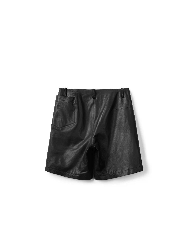 Asymmetrical Waist Leather Tailored Shorts