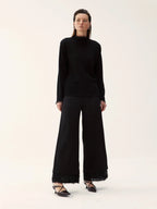 Beaded Fringe Hem Wide-Leg Pants