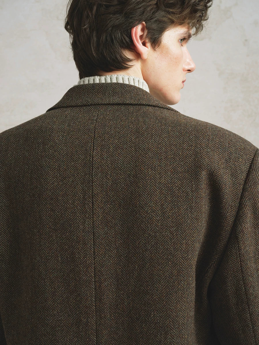 Herringbone Wool Blend Oversized Blazer