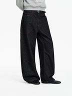 Contrast Stitch Wide-Leg Denim Jeans