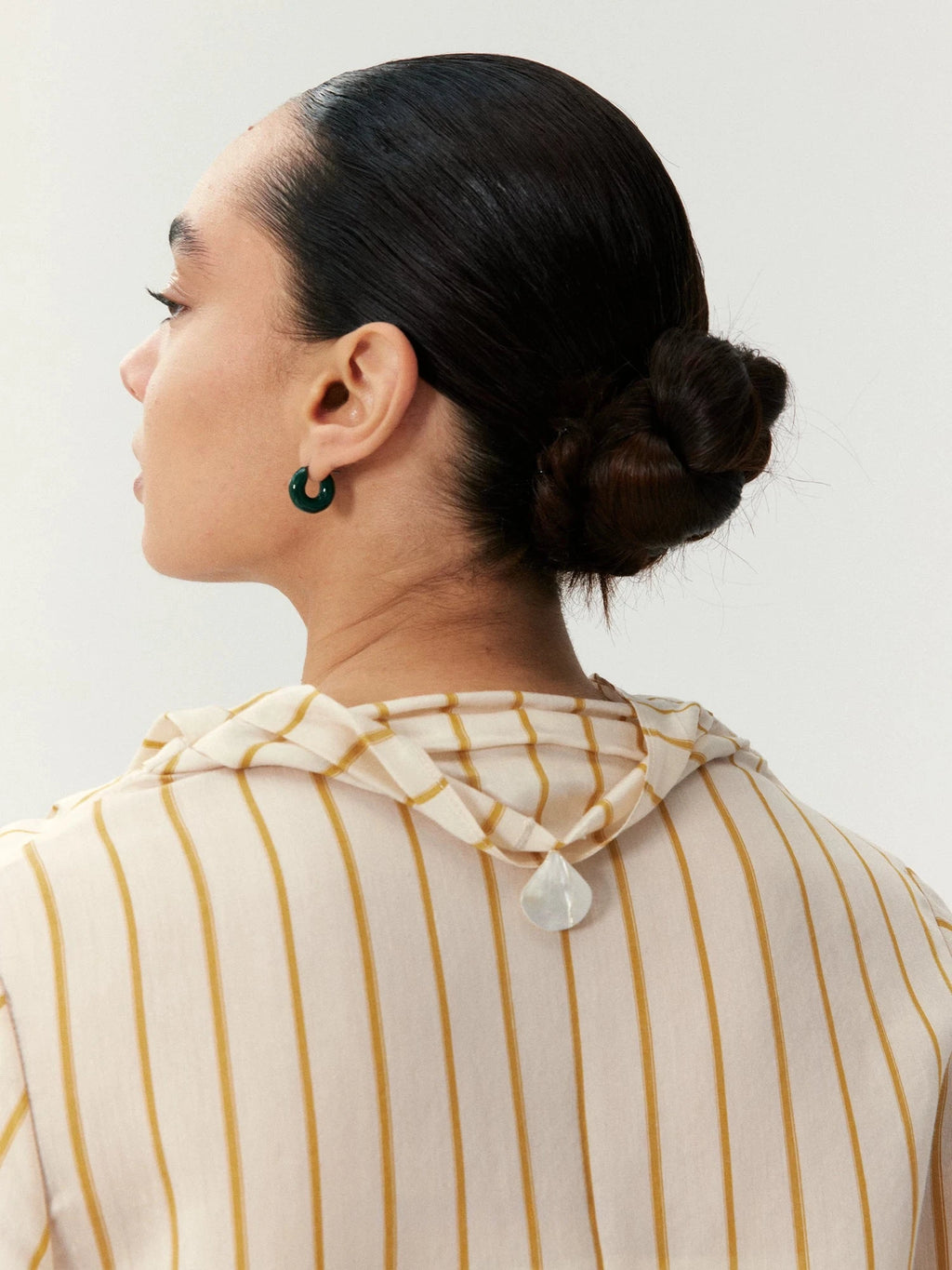 Silk Blend Striped Cowl Neck Shirt