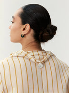 Silk Blend Striped Cowl Neck Shirt