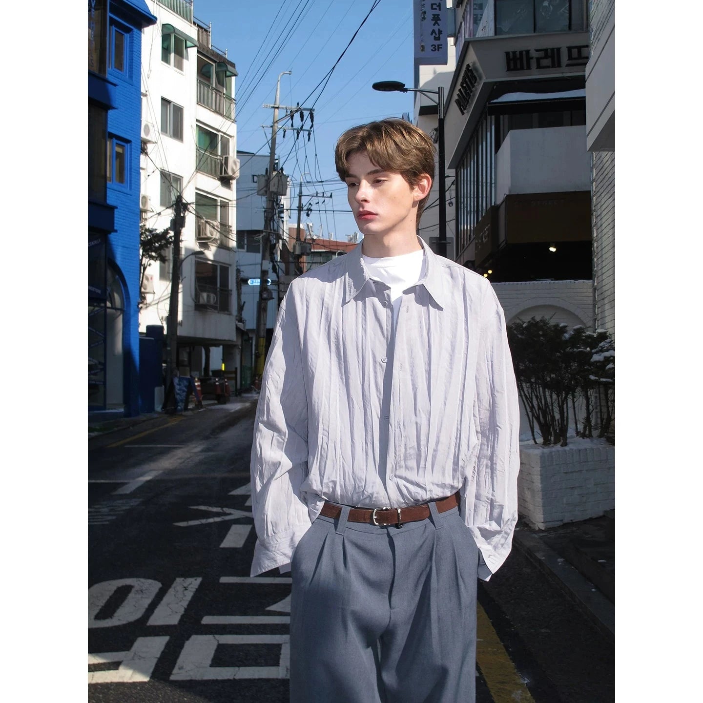 Textured Oversized Button-Down Shirt
