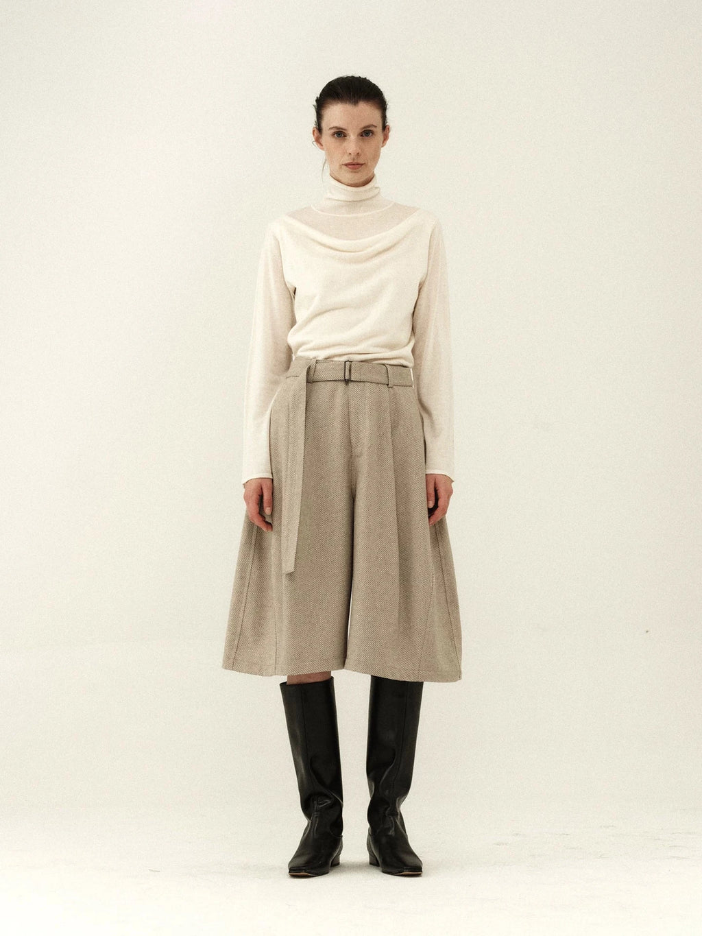 Belted Wool Twill Culottes