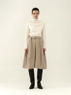 Belted Wool Twill Culottes