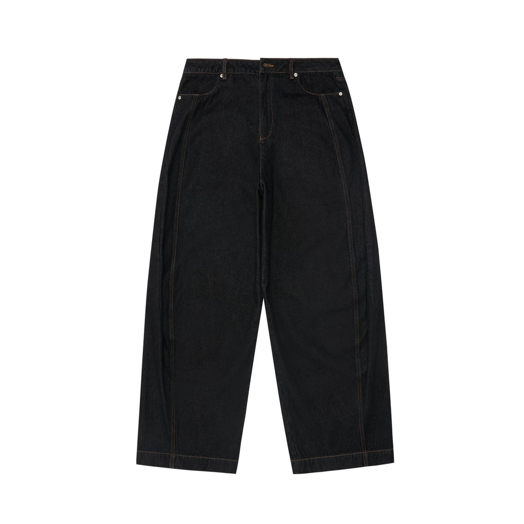 Curved Seam Wide-Leg Denim Jeans