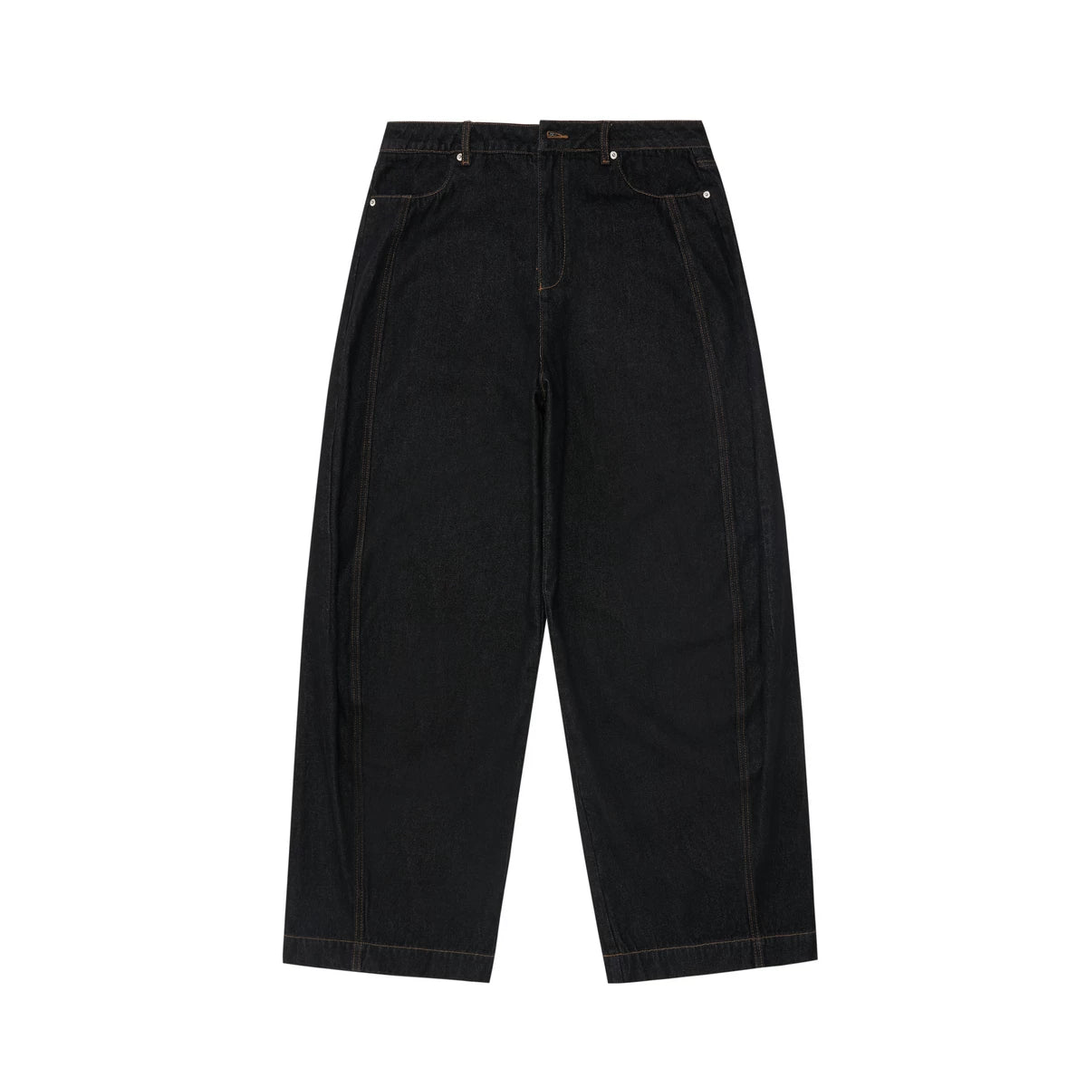 Curved Seam Wide-Leg Denim Jeans