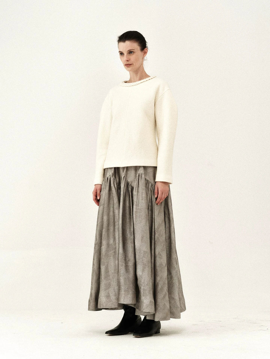 Metallic Flare Maxi Skirt