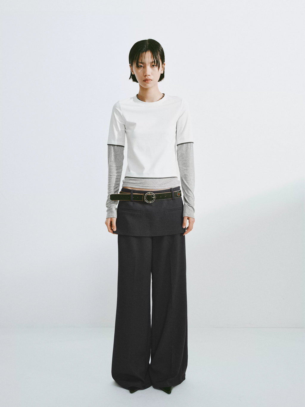 Layered Faux-Skirt Wide-Leg Trousers