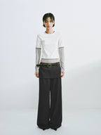 Layered Faux-Skirt Wide-Leg Trousers