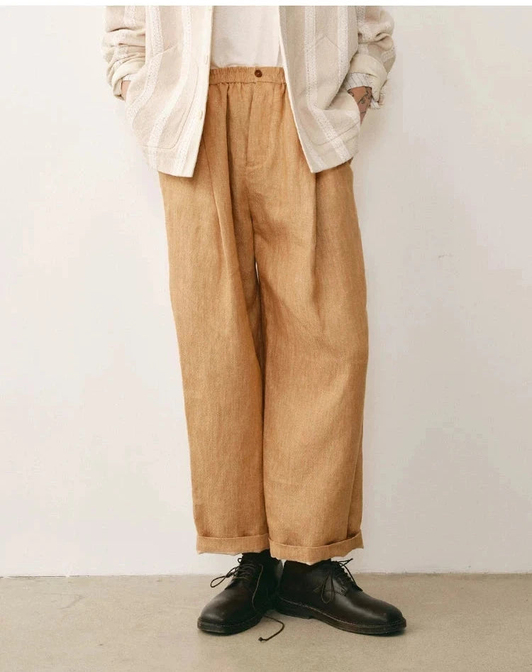Linen Pleated Cropped Trousers