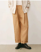 Linen Pleated Cropped Trousers