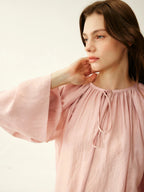 Smoky Pink Pleated Tie-Neck Blouse