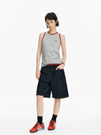 Contrast Trim Embroidered Tank Top
