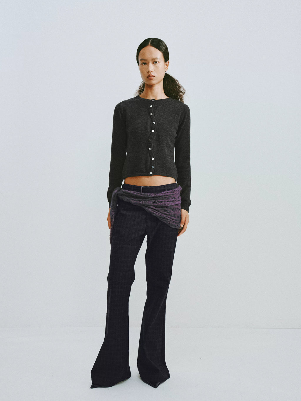 Plaid Flared Trousers With Draped Waist