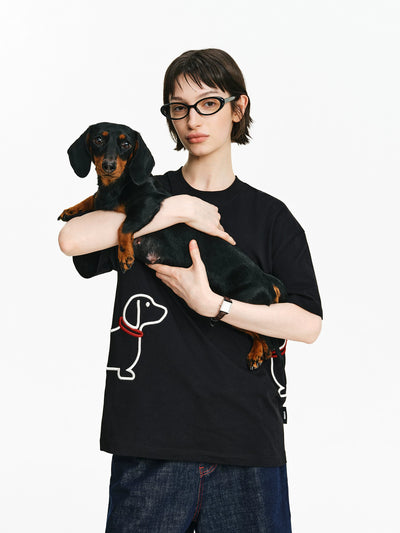 Embroidered Puppy Graphic Cotton T-Shirt