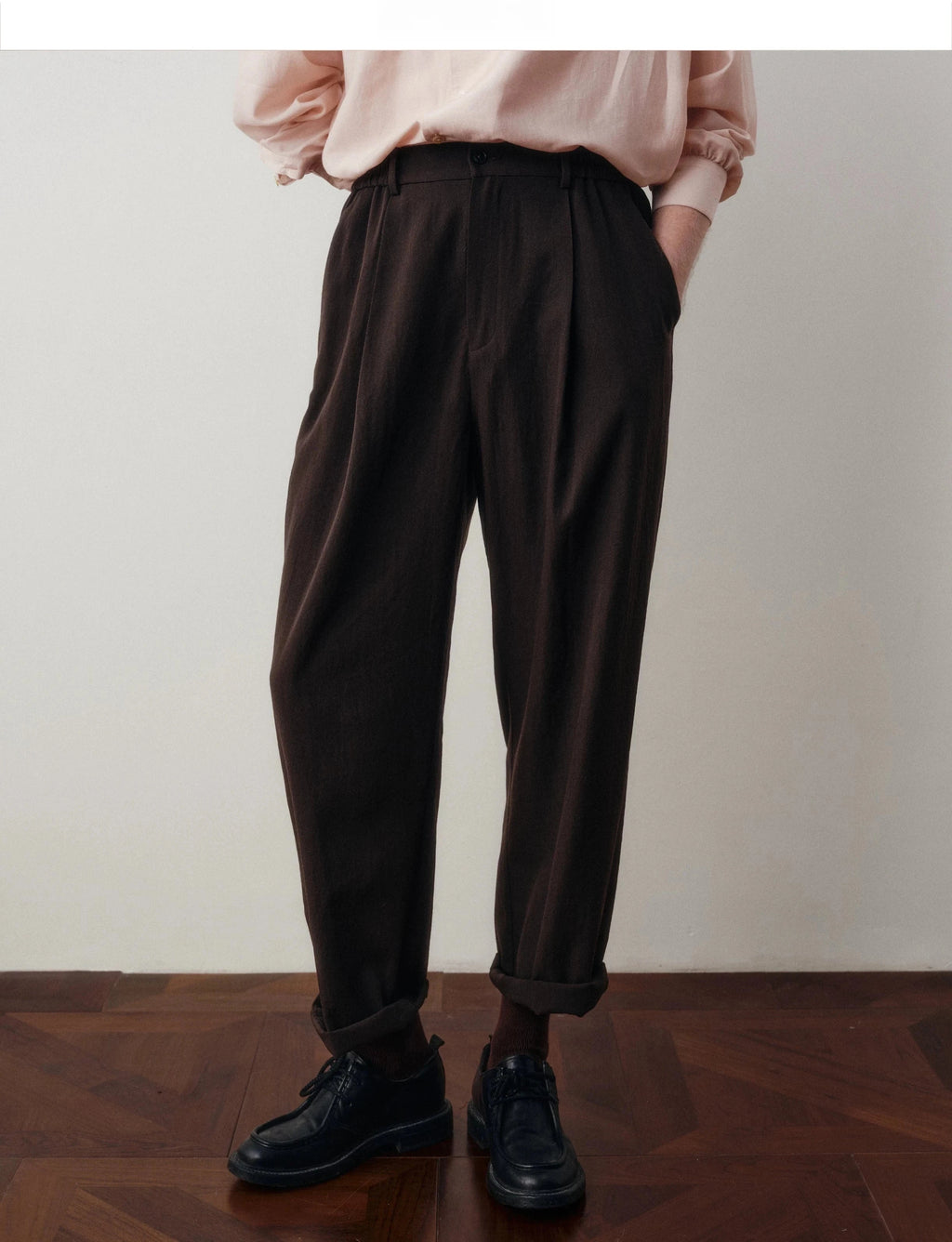 Wool Blend Pleated Cropped Trousers