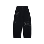 Embroidered Puppy Motif Wide-Leg Trousers