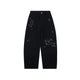 Embroidered Puppy Motif Wide-Leg Trousers