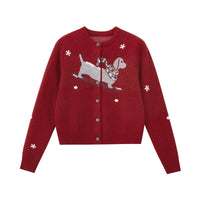 Intarsia Puppy Knit Cardigan