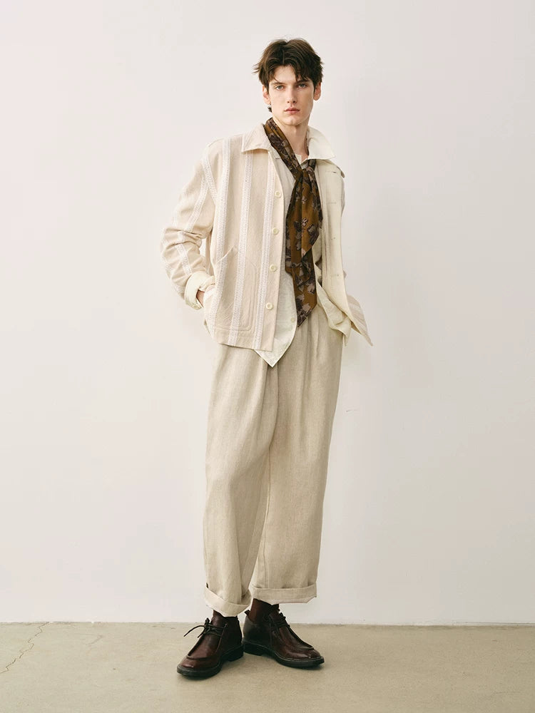 Jacquard Striped Cotton-Linen Jacket