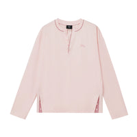 Plaid Trim Embroidered Henley Shirt