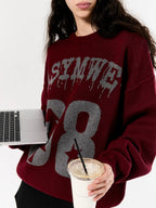 Asymwe Ankesela Red Christmas Jacquard Cotton Yarn Thick Short Wide Silhouette Loose Lazy Pure Cotton Round Neck Sweater