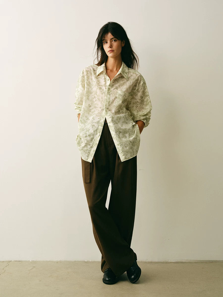 Botanical Print Linen Blend Shirt