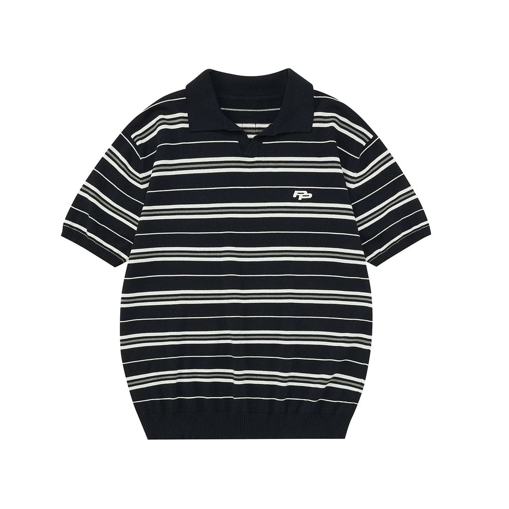 Striped Knit Polo Shirt