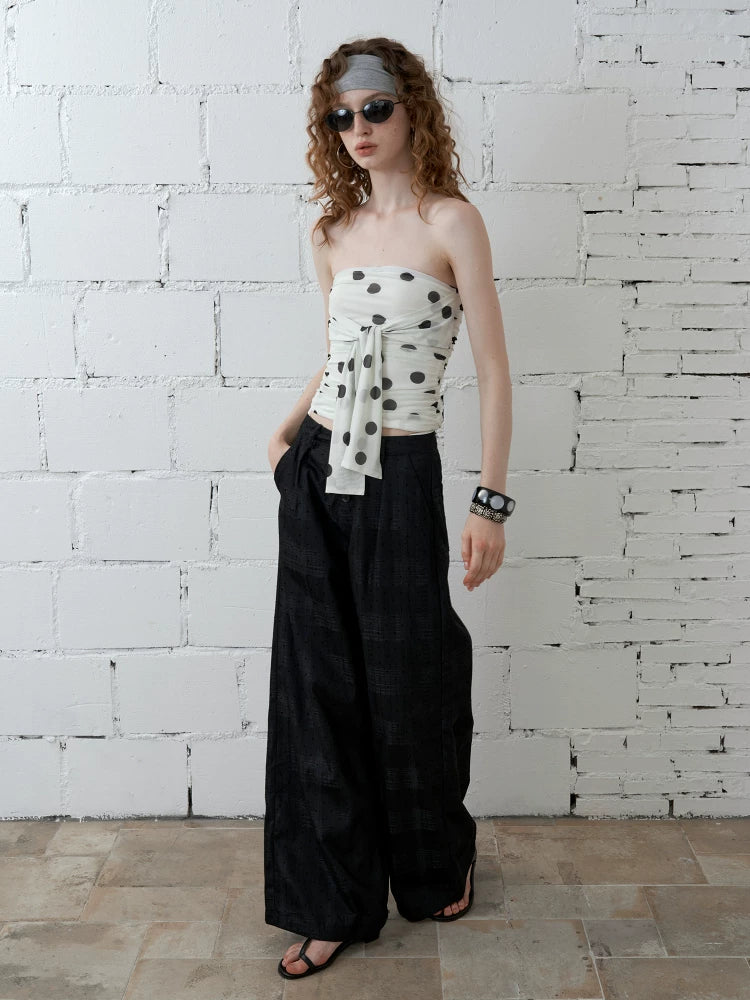 Polka Dot Ruched Tie-Front Tube Top
