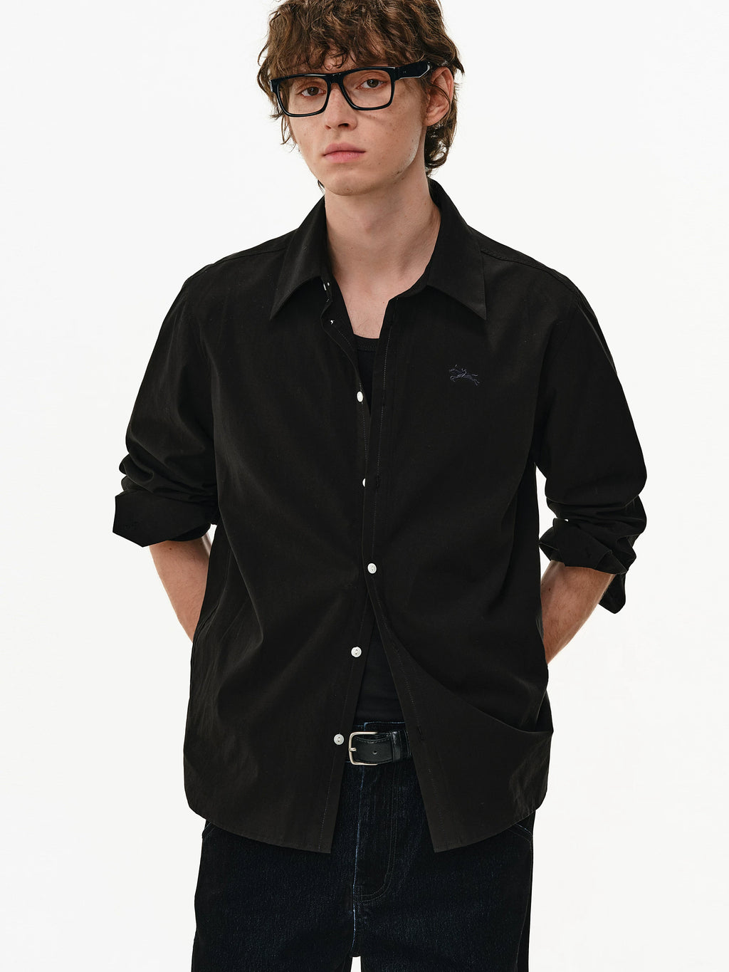Lyocell Cotton Embroidered Button-Down Shirt