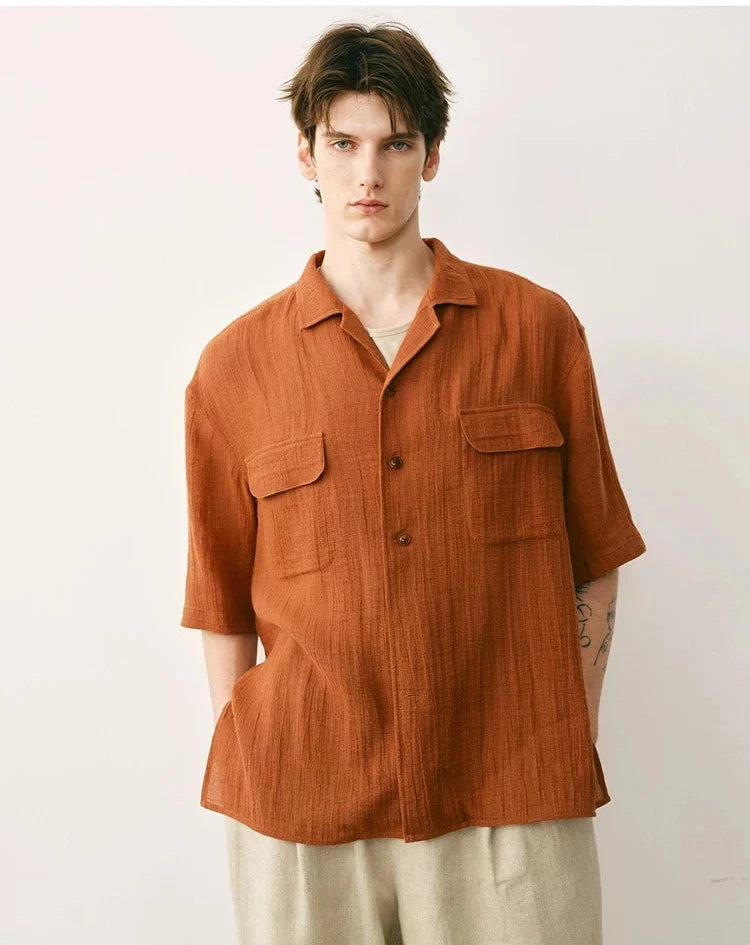 Cotton Ramie Cuban Collar Shirt