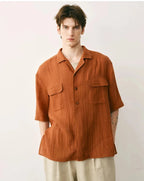 Cotton Ramie Cuban Collar Shirt