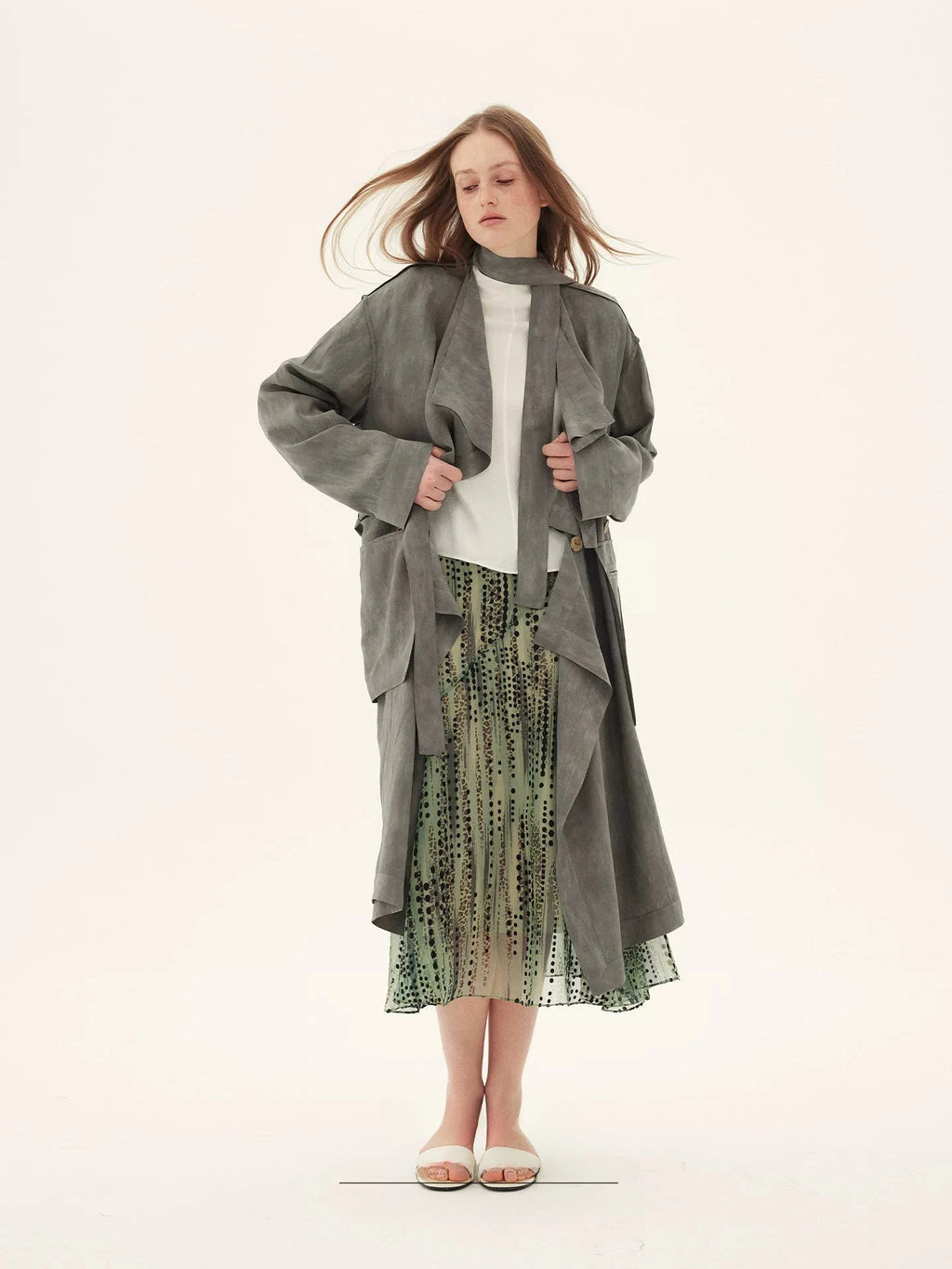 Sand-Washed Ribbon Detail Trench Coat