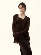 Draped Pleated Knit Maxi Dress