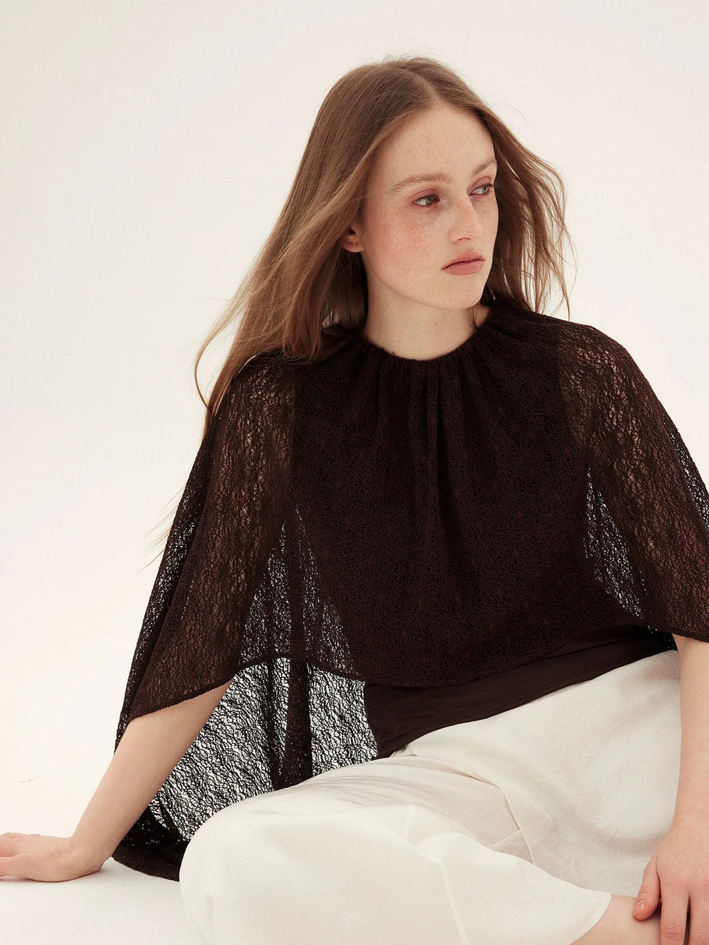 Lace Overlay Cape Blouse