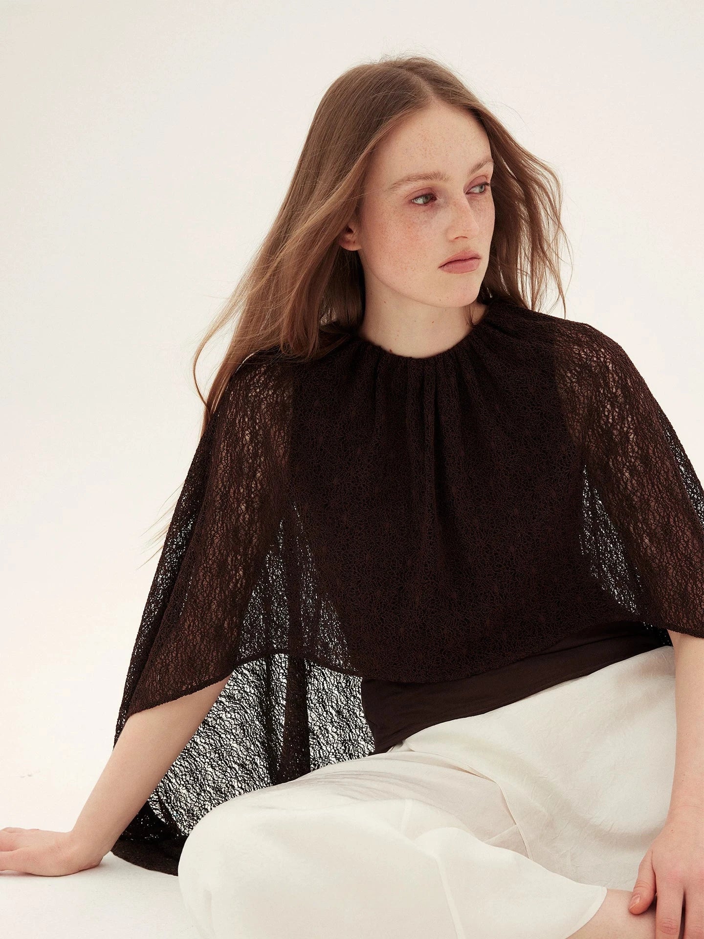 Lace Overlay Cape Blouse