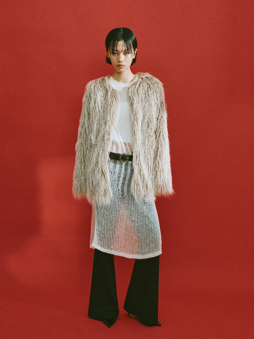 Plaid Flared Trousers With Draped Waist