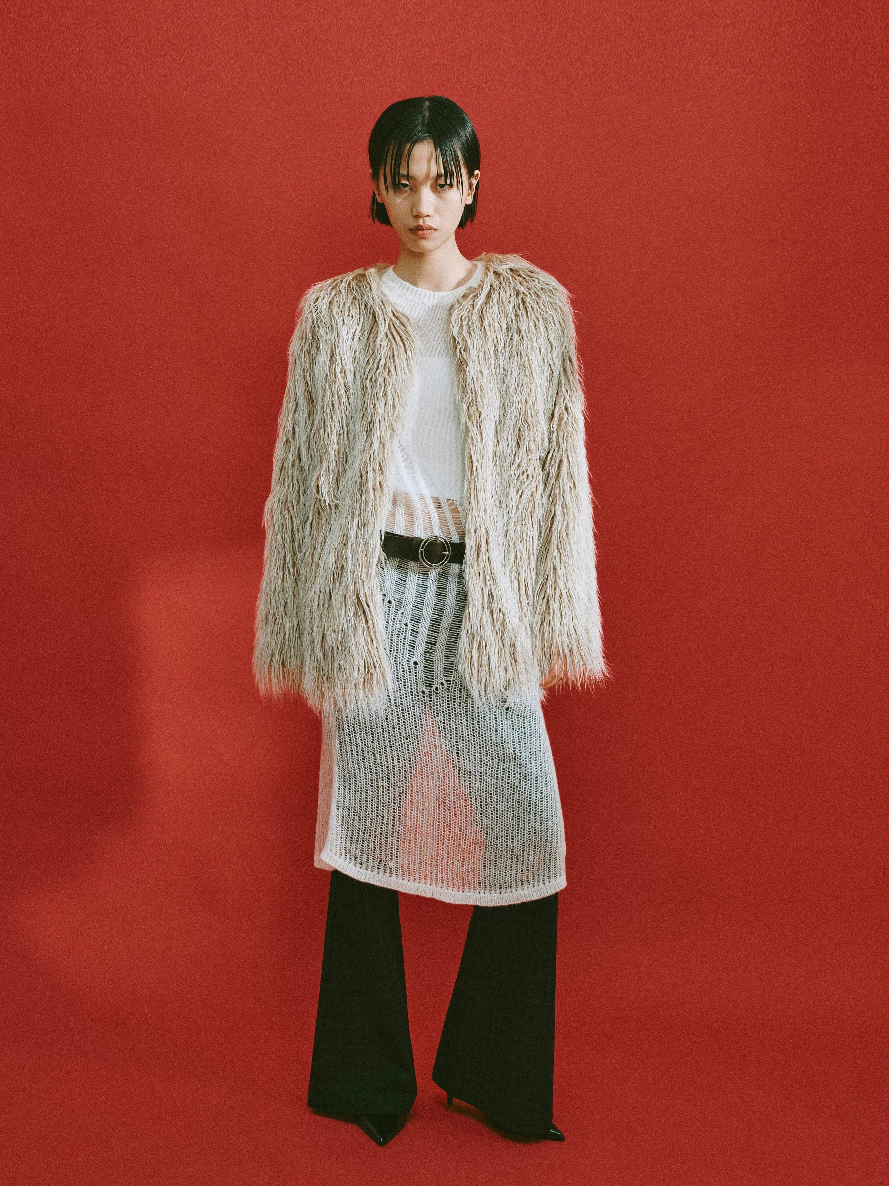 Plaid Flared Trousers With Draped Waist