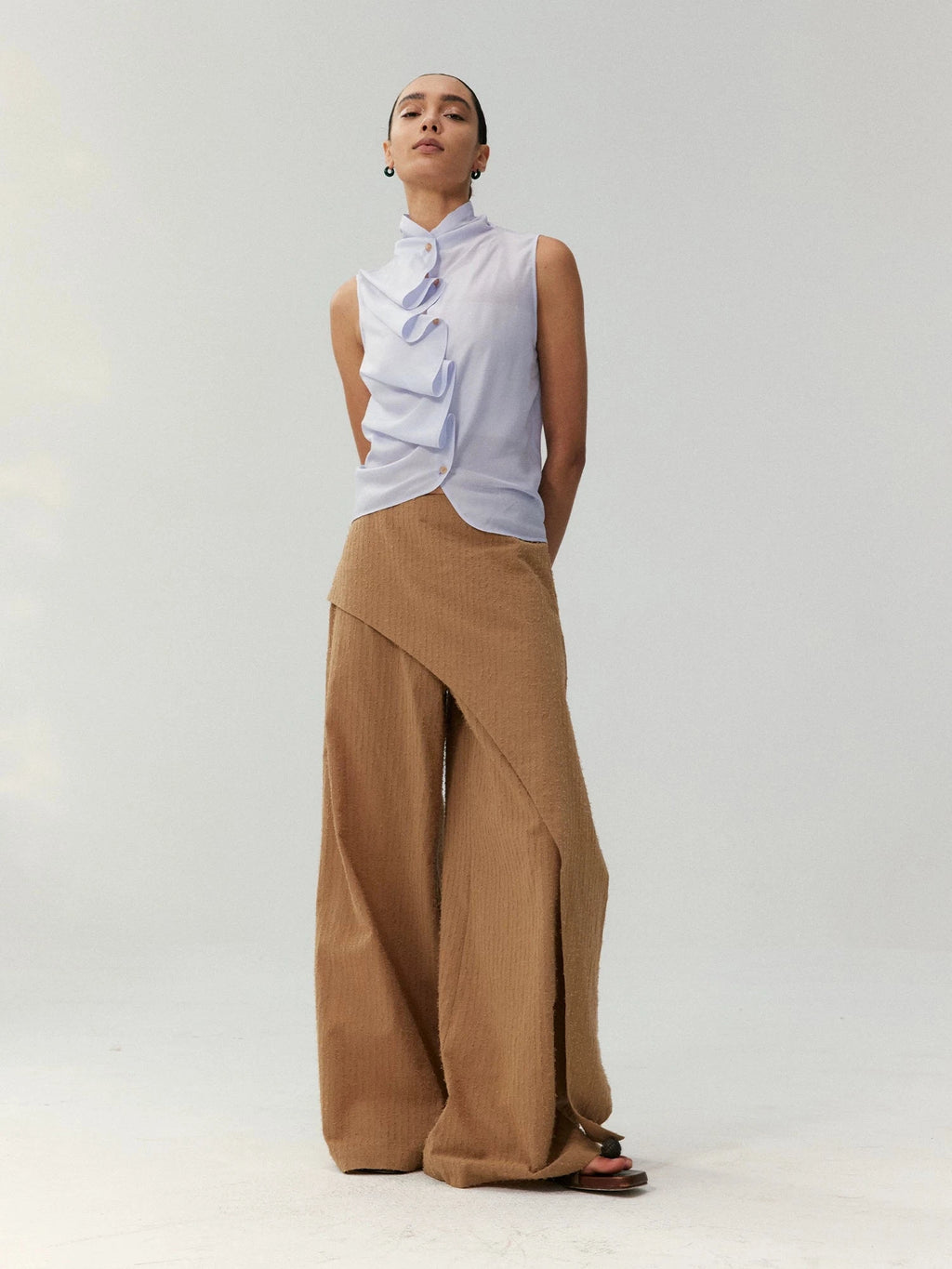 Asymmetrical Wide-Leg Tailored Trousers