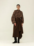 Wool Plaid Curved Sleeve Turtleneck Shirt