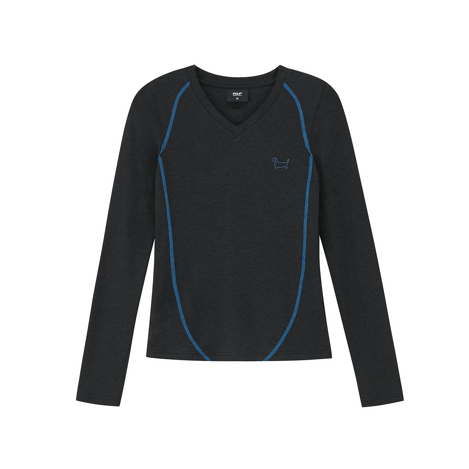 Contrast Stitch V-Neck Long Sleeve Top
