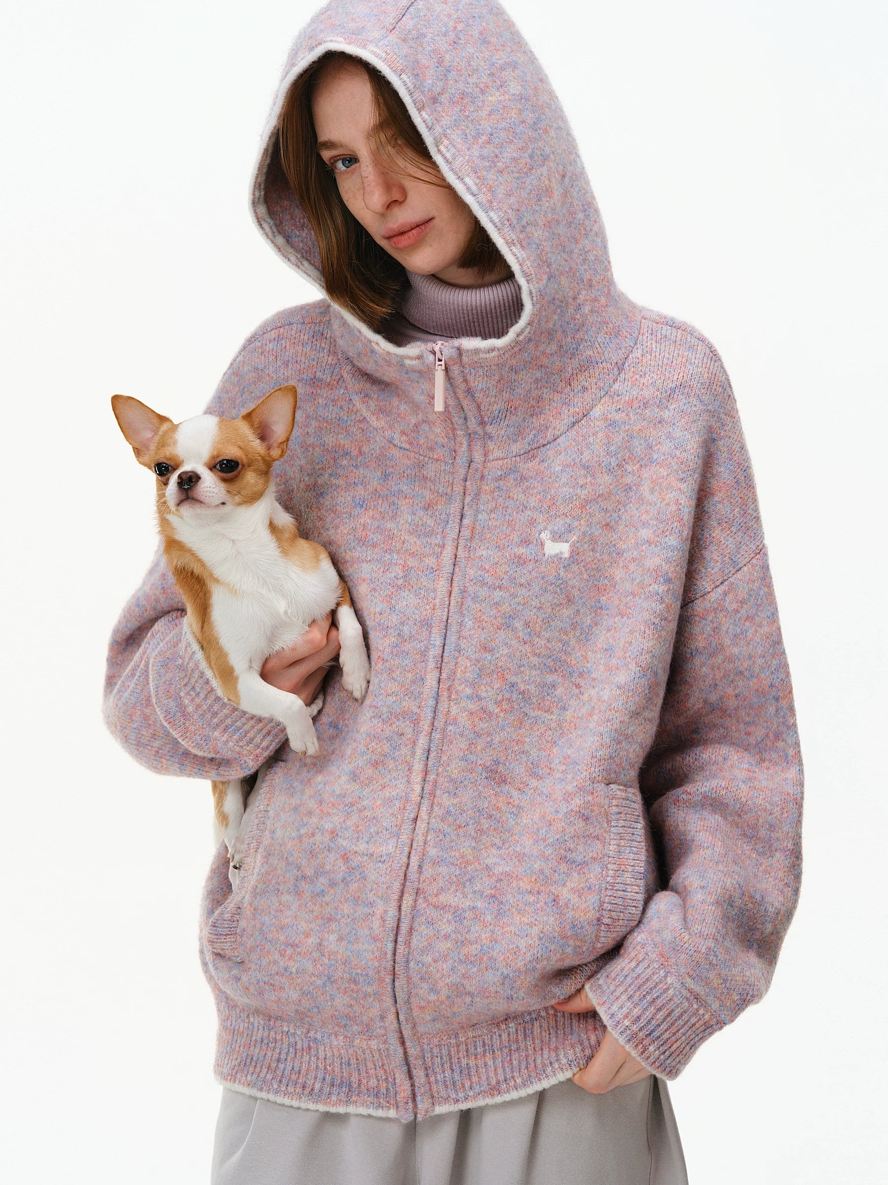 Mohair Blend Hooded Zip Cardigan