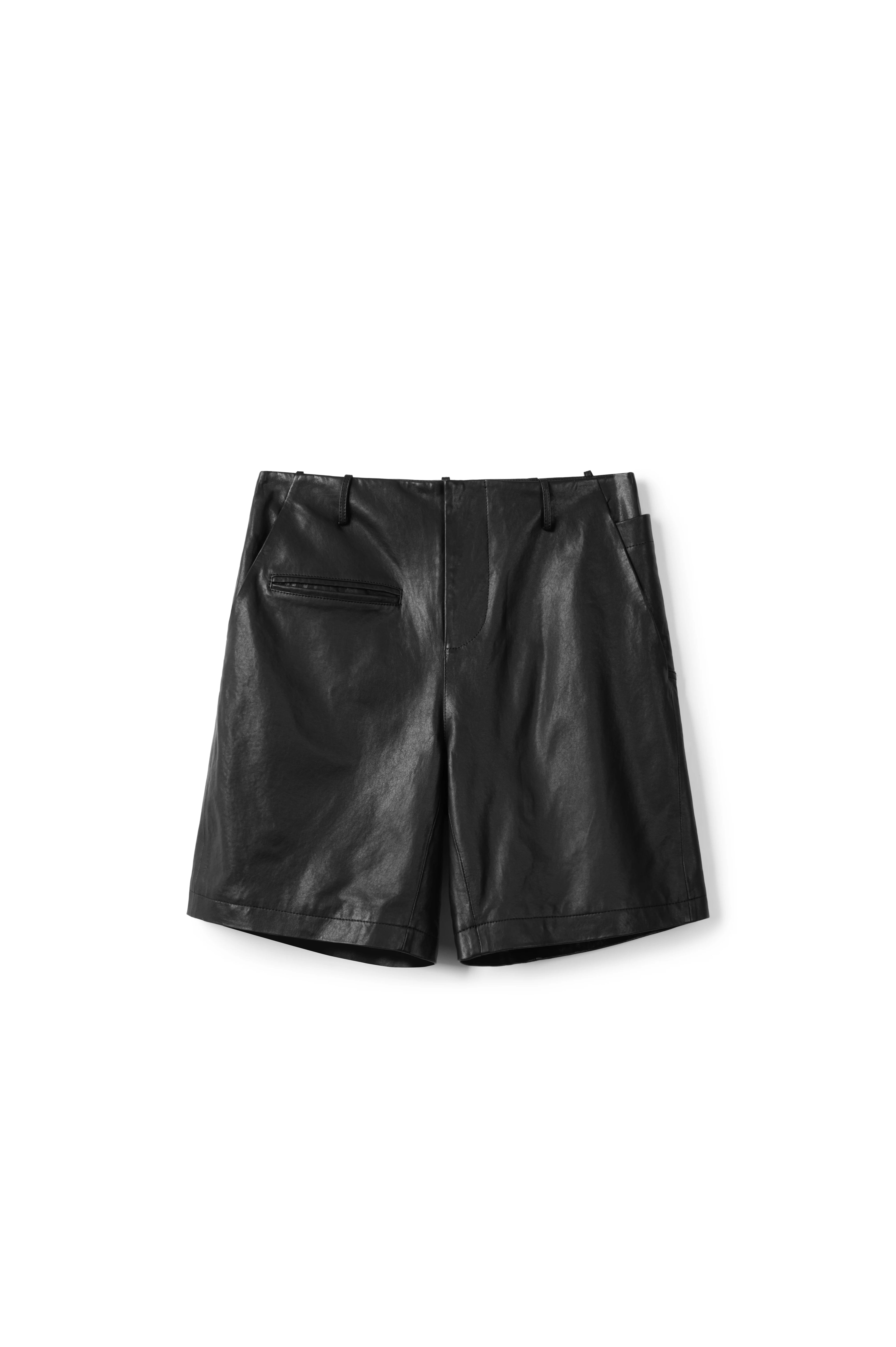 Asymmetrical Waist Leather Tailored Shorts