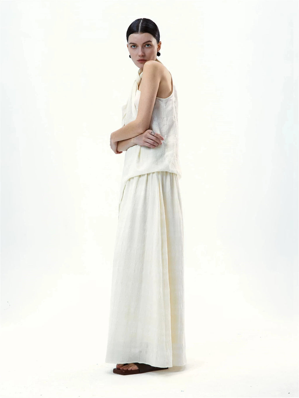 Asymmetrical Twist Neck Maxi Dress