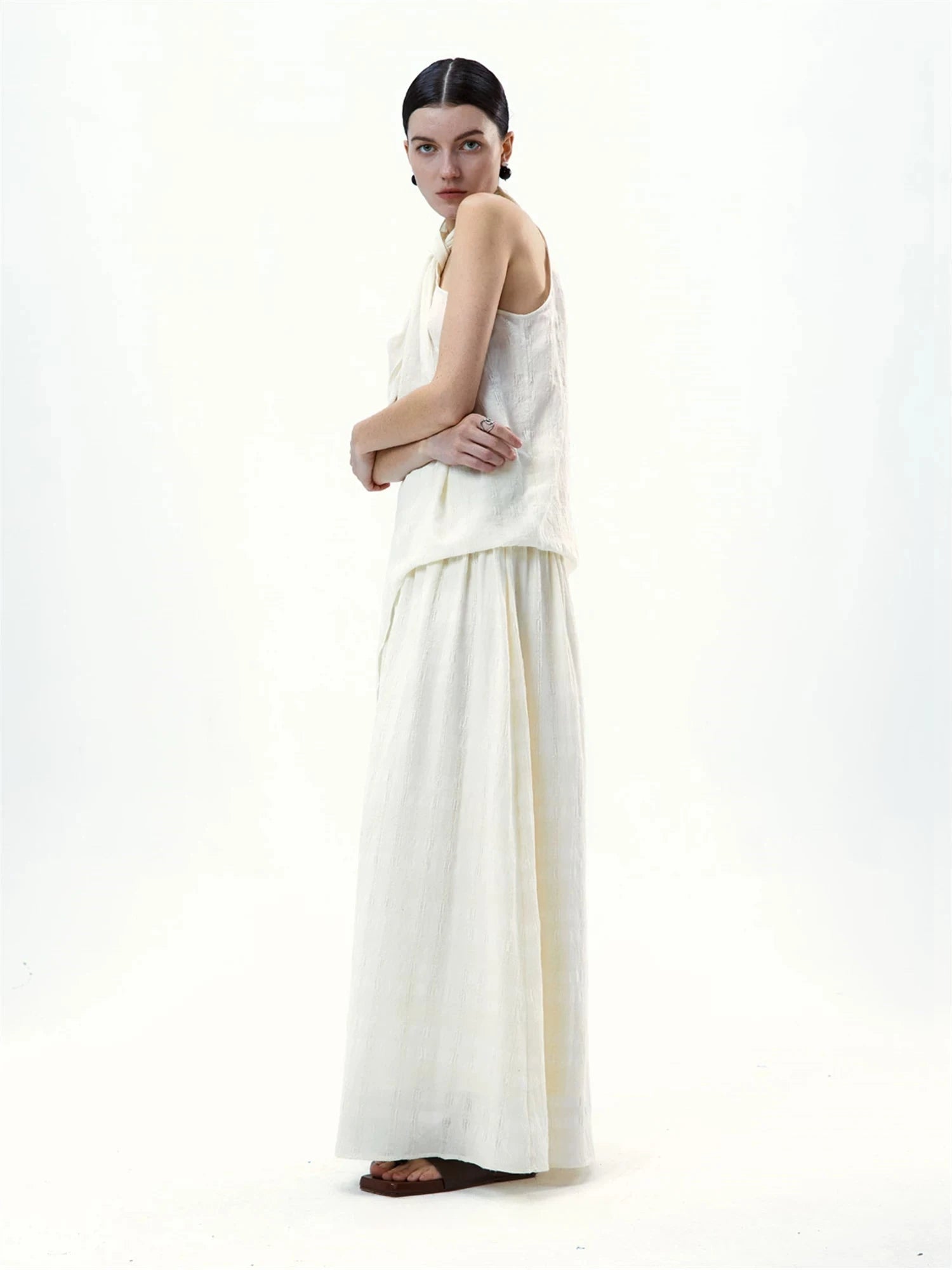 Asymmetrical Twist Neck Maxi Dress