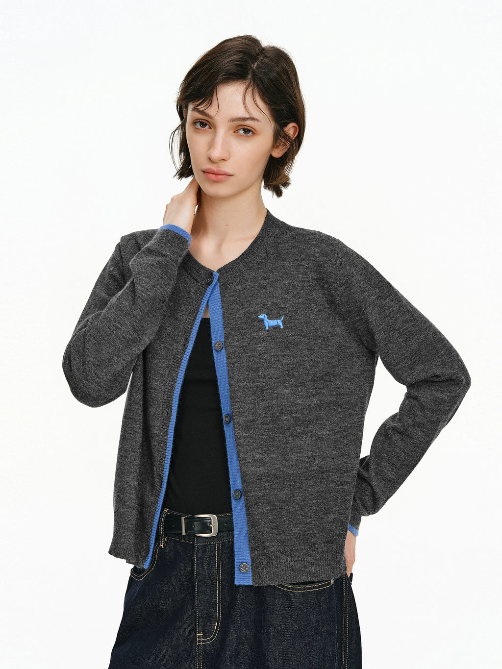 Embroidered Dachshund Knit Cardigan