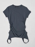 Asymmetric Pleated Cotton T-Shirt With Sequin Overlay