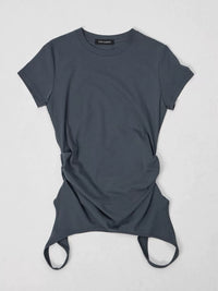 Asymmetric Pleated Cotton T-Shirt With Sequin Overlay